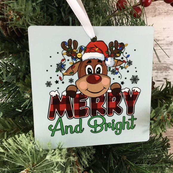Merry & Bright Reindeer Christmas Ornament - Picture 1 of 8